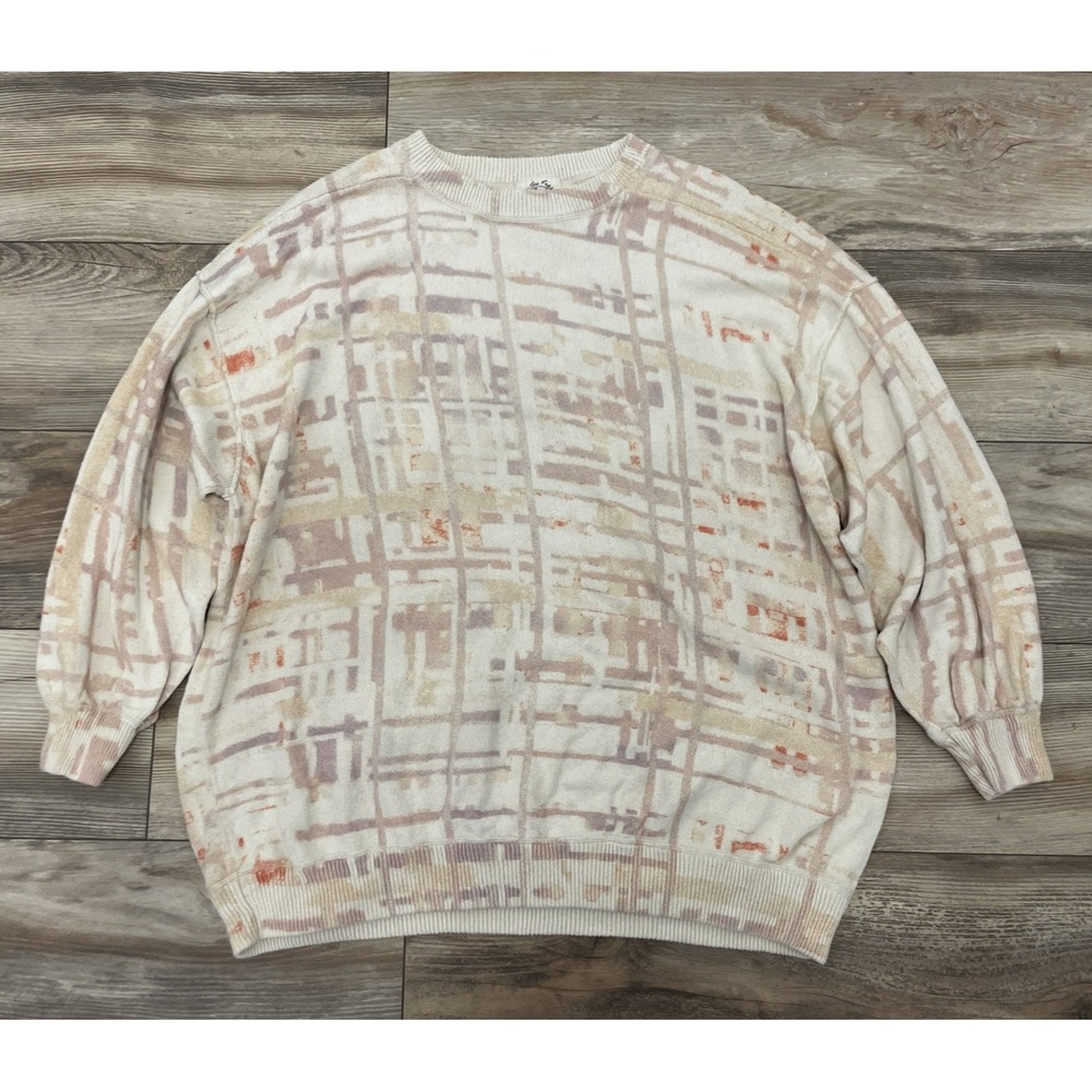 Free People Cosmos Plaid Pullover Oversize Sweater Extra Long Length Size M